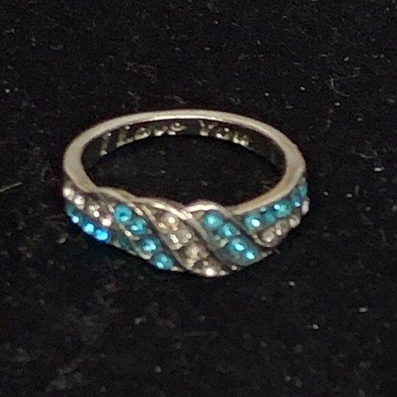 Silver with Blue and Clear Stones Ring Size  7 - Picture 1 of 2